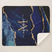 Navy Blue Gold Marmor Monogram Name Sherpa Blanket Sherpadecke (Vorderseite (Horizontal))