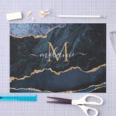 Navy Blue Gold Marmor Monogram Name Tissue Paper Seidenpapier (Handwerk)