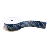 Navy Blue Gold Marmor Satinband (Spule)
