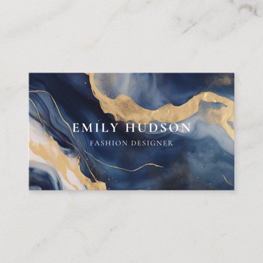 Navy Blue Gold Marmor Visitenkarte (Vorderseite)