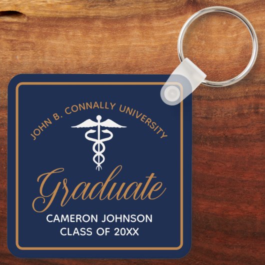 Navy Blue Gold Medical School Abschluss Keepake Schlüsselanhänger (Rückseite)