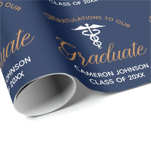 Navy Blue Gold Medical School Graduation Party Geschenkpapier (Rolleneckpunkt)
