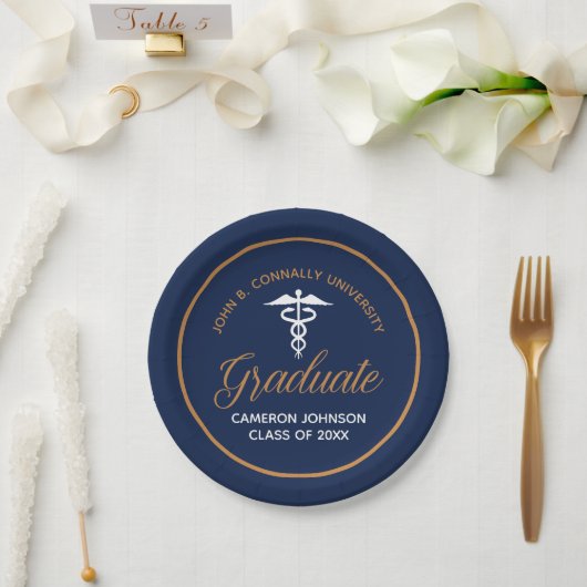 Navy Blue Gold Medical School Graduation Party Pappteller (Hochzeit)
