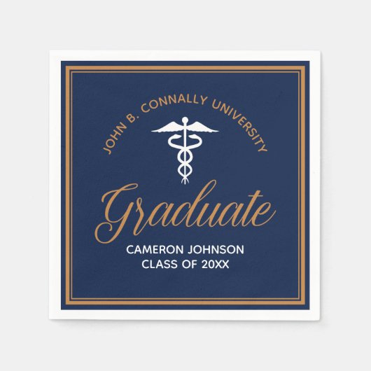 Navy Blue Gold Medical School Graduation Party Serviette (Vorderseite)
