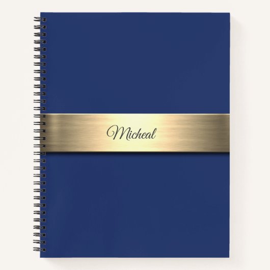 Navy Blue Gold Metal Monogram Notizblock (Vorderseite)