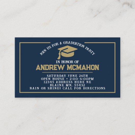 Navy Blue & Gold Mini Abschluss lädt ein Visitenkarte (Vorderseite)