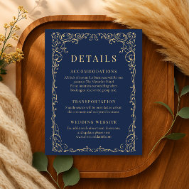 Navy Blue Gold Minimalist Wedding Details Einladung