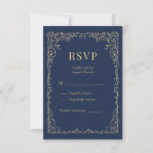 Navy Blue Gold Minimalist Wedding RSVP  (Vorderseite)