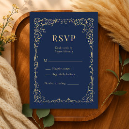 Navy Blue Gold Minimalist Wedding RSVP  Karte