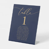 Navy Blue & Gold Minimalistisch Wedding Tischnumme Sockelschild (Vorderseite)