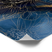 Navy Blue Gold Modern Abstract Flowers Wall Art Poster (Ecke)