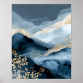 Navy Blue Gold Modern Abstract Landscape Wall Art Poster (Vorne)