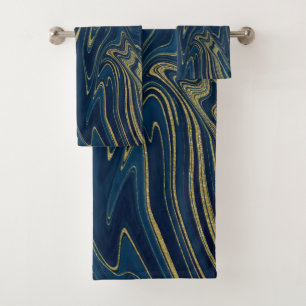Navy Blue & Gold Moderne Glam Marmormor Chic Look Badhandtuch Set