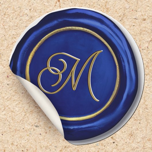 Navy Blue & Gold Moderne Monogram Wax Siegel Stick Runder Aufkleber
