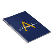 Navy Blue Gold Moderne Script Girl Monogram Name Notizblock (Rechte Seite)