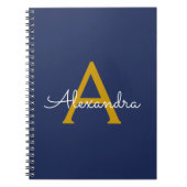 Navy Blue Gold Moderne Script Girl Monogram Name Notizblock (Vorderseite)