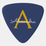 Navy Blue Gold Moderne Script Girl Monogram Name Plektrum<br><div class="desc">Navy Blue und Gold Monogram Name Plektrum. Das macht den perfekten 16 Geburtstag,  Hochzeit,  Brautparty,  Jubiläum,  Babydusche oder Junggeselinnen-Abschied Geschenk für jemanden,  der Lieben glamourösen Luxus und schicke Stile.</div>