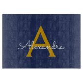 Navy Blue Gold Moderne Script Girl Monogram Name Schneidebrett (Vorderseite)
