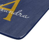 Navy Blue Gold Moderne Script Girl Monogram Name Schneidebrett (Ecke)
