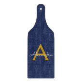 Navy Blue Gold Moderne Script Girl Monogram Name Schneidebrett (Vorderseite)