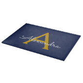 Navy Blue Gold Moderne Script Girl Monogram Name Schneidebrett (Ecke)