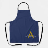 Navy Blue Gold Moderne Script Girl Monogram Name Schürze (Vorderseite)