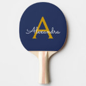 Navy Blue Gold Moderne Script Girl Monogram Name Tischtennis Schläger (Vorderseite)