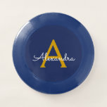 Navy Blue Gold Moderne Script Girl Monogram Name Wham-O Frisbee<br><div class="desc">Navy Blue und Gold einfache Script Monogram Name Frisbee. Dies macht den perfekten Abschluss,  Geburtstag,  Hochzeit,  Brautparty,  Jubiläum,  Babydusche oder Junggeselinnen-Abschied Geschenk für jemanden,  die Lieben glamourösen Luxus und schicke Stile.</div>