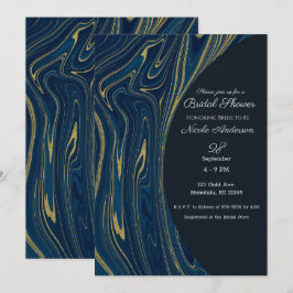 Navy Blue & Gold Modernes Glam-Marmor-Brautparty Einladung