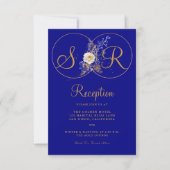 Navy Blue Gold Monogram Empfang Card Einladung (Vorderseite)