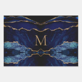 Navy Blue Gold Monogram, Ihre Wrapping Paper Sheet Geschenkpapier Set (Vorderseite 3)