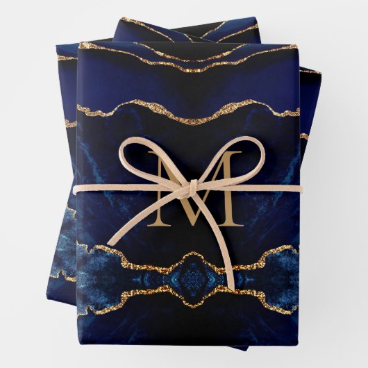 Navy Blue Gold Monogram, Ihre Wrapping Paper Sheet Geschenkpapier Set (Beispiel)