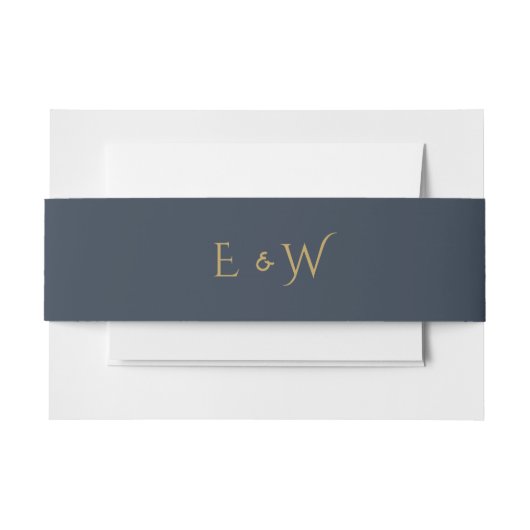 Navy Blue Gold Monogram Initials Simple Einladungsbanderole (Vorderseite Beispiel)