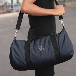 Navy Blue Gold Monogram l Minimal Clean Sport Gym Duffle Bag