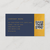 Navy Blue Gold Monogram Modern Minimalistisch QR C Visitenkarte (Rückseite)