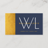 Navy Blue Gold Monogram Modern Minimalistisch QR C Visitenkarte (Vorderseite)
