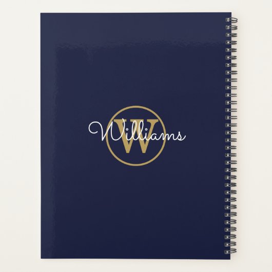 Navy Blue Gold Monogram Name 2023 Planer (Rückseite)