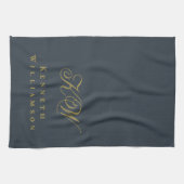 Navy Blue Gold Monogram Name Minimalist Chic Men Geschirrtuch (Horizontal)