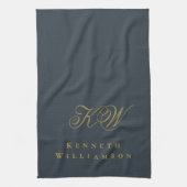 Navy Blue Gold Monogram Name Minimalist Chic Men Geschirrtuch (Vertikal)