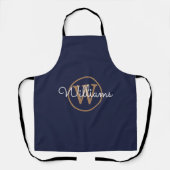 Navy Blue Gold Monogram Script Name Schürze (Vorderseite)