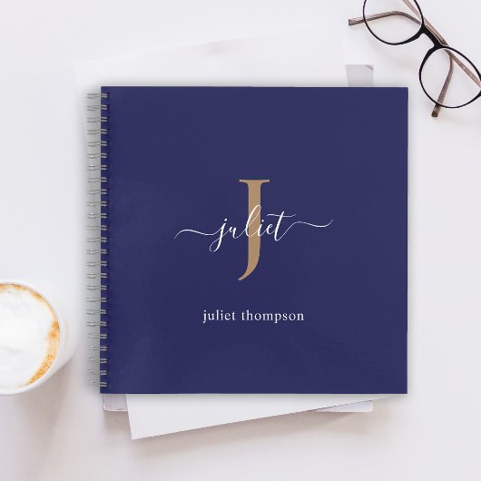 Navy Blue Gold Monogram Simple Minimalistisch Chic Notizblock