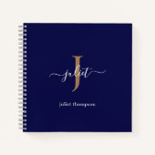 Navy Blue Gold Monogram Simple Minimalistisch Chic Notizblock (Vorderseite)