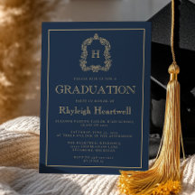 Navy Blue Gold Monogram Wappen Graduation Party