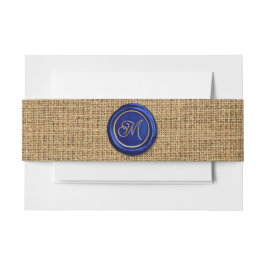 Navy Blue & Gold Monogram Wax Siegel Rustic Burlap Einladungsbanderole