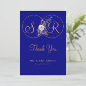 Navy Blue Gold Monogram Wedding Dankeschön Card (Stehend Vorderseite)