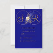 Navy Blue Gold Monogram Wedding RSVP Card (Vorderseite)