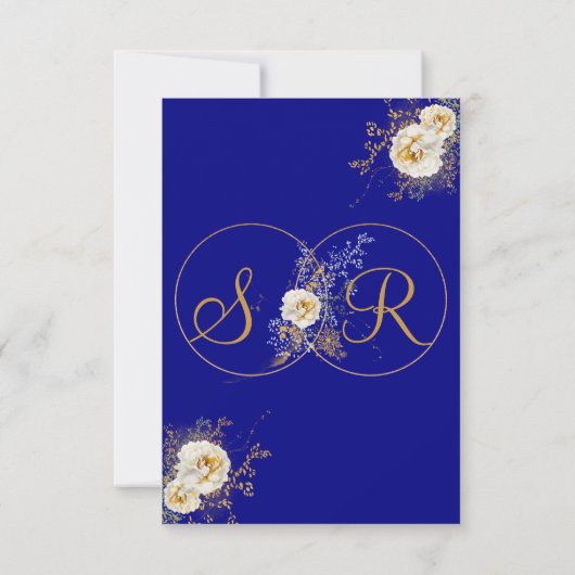 Navy Blue Gold Monogram Wedding RSVP Card (Rückseite)