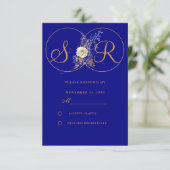 Navy Blue Gold Monogram Wedding RSVP Card Karte (Stehend Vorderseite)