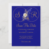 Navy Blue Gold Monogram Wedding Save the Date (Vorderseite)