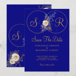 Navy Blue Gold Monogram Wedding Save the Date